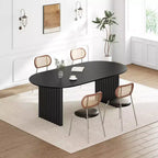 PexFix 67 x 33.5 Dining Table Wood Oval Kitchen Table with Scratch-Resistant Top & Striped Legs Modern Farmhouse for Living Room Kitchen Black