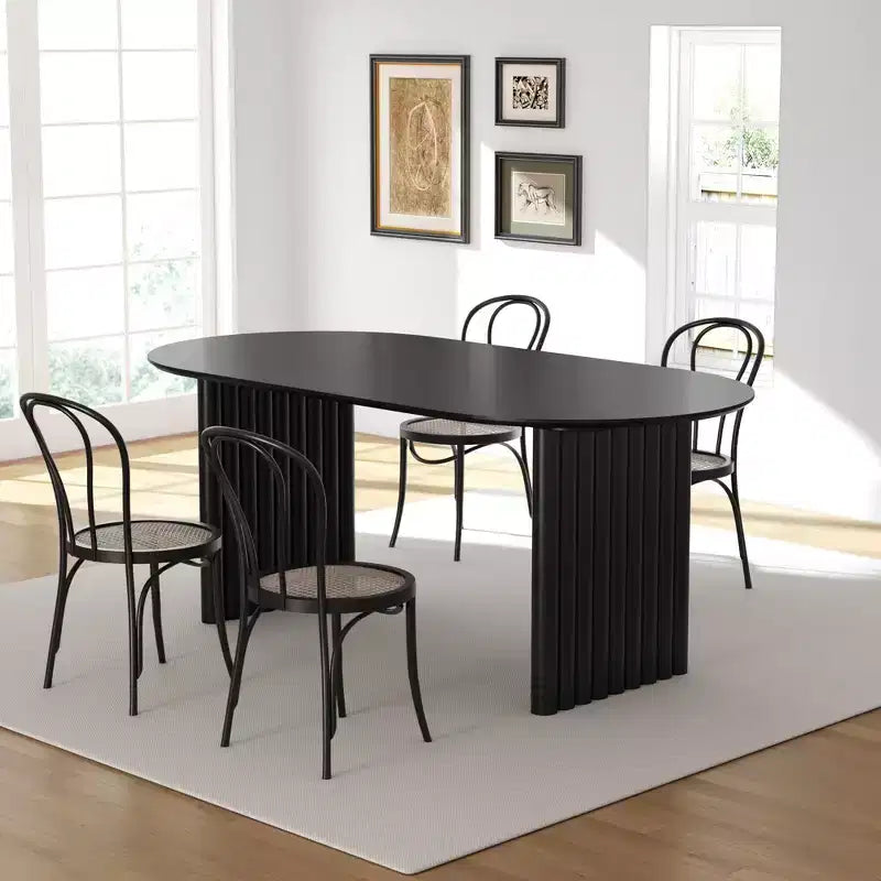 67 x 33.5 Dining Table Wood Oval Kitchen Table with Scratch-Resistant Top & Striped Legs Modern Farmhouse for Living Room Kitchen Black