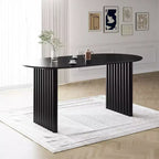 Table à manger 67 x 33,5 Table de cuisine ovale en bois avec plateau résistant aux rayures et pieds rayés, style ferme moderne, pour salon et cuisine, noire
