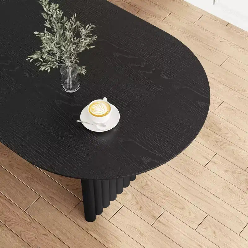 67 x 33.5 Dining Table Wood Oval Kitchen Table with Scratch-Resistant Top & Striped Legs Modern Farmhouse for Living Room Kitchen Black