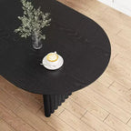 Table à manger 67 x 33,5 Table de cuisine ovale en bois avec plateau résistant aux rayures et pieds rayés, style ferme moderne, pour salon et cuisine, noire