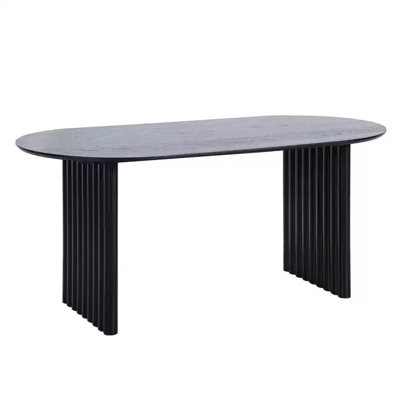67 x 33.5 Dining Table Wood Oval Kitchen Table with Scratch-Resistant Top & Striped Legs Modern Farmhouse for Living Room Kitchen Black