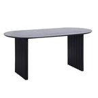 Table à manger 67 x 33,5 Table de cuisine ovale en bois avec plateau résistant aux rayures et pieds rayés, style ferme moderne, pour salon et cuisine, noire