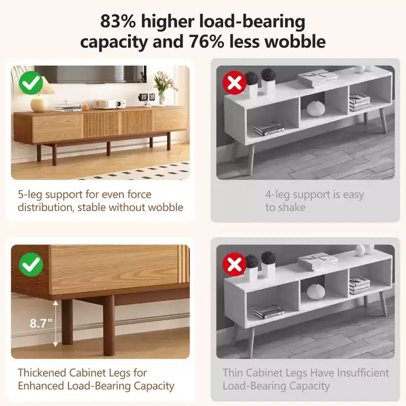 86.6 Solid Wood TV Stand for TVs up to 90 - Fully Assembled Mid-Century Modern Media Console with Slatted Doors