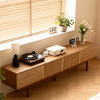 Meuble TV 220 cm en bois massif pour TV jusqu'à 90" - Meuble TV console moderne du milieu du siècle entièrement assemblé avec portes à lattes