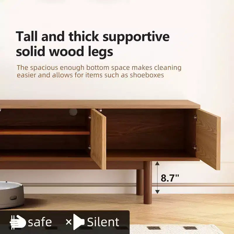 86.6 Solid Wood TV Stand for TVs up to 90 - Fully Assembled Mid-Century Modern Media Console with Slatted Doors