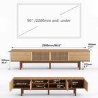 Meuble TV 220 cm en bois massif pour TV jusqu'à 90" - Meuble TV console moderne du milieu du siècle entièrement assemblé avec portes à lattes