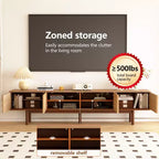 Meuble TV 220 cm en bois massif pour TV jusqu'à 90" - Meuble TV console moderne du milieu du siècle entièrement assemblé avec portes à lattes