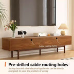 Meuble TV 220 cm en bois massif pour TV jusqu'à 90" - Meuble TV console moderne du milieu du siècle entièrement assemblé avec portes à lattes