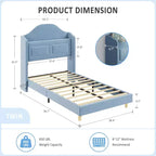 Lit double à LED avec tête de lit de rangement et station de charge, cadre de lit plateforme rembourré en velours avec étagère, aucun sommier tapissier requis