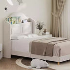 Lit double à LED avec tête de lit de rangement et station de charge, cadre de lit plateforme rembourré en velours avec étagère, aucun sommier tapissier requis