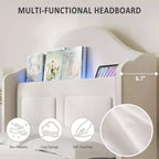 Lit double à LED avec tête de lit de rangement et station de charge, cadre de lit plateforme rembourré en velours avec étagère, aucun sommier tapissier requis