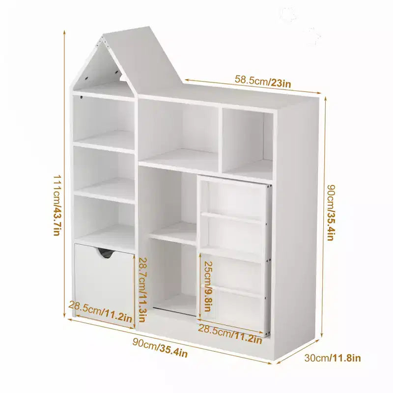 43.7 Kids Toy Storage Organizer & Bookshelf, Toy Chest with Movable Drawers & Cubbies, Floor Storage for Playroom, Bedroom, Classroom, White