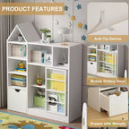 43.7 Organiseur de rangement de jouets et étagère pour enfants, coffre à jouets avec tiroirs et compartiments amovibles, rangement au sol pour salle de jeux, chambre d'enfant, salle de classe, blanc