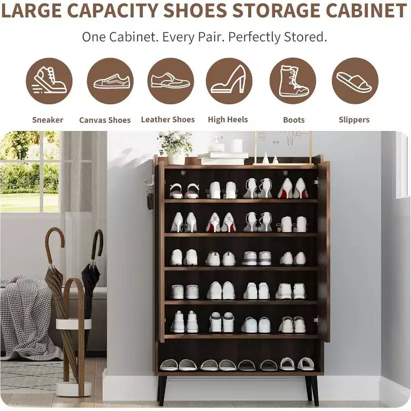 Shoe Cabinet,Large 6-Tier Entryway Shoe Storage Cabinet with 3 Doors & Adjustable Shelves,Freestanding Shoes Rack Organizer for Hallway, Entryway