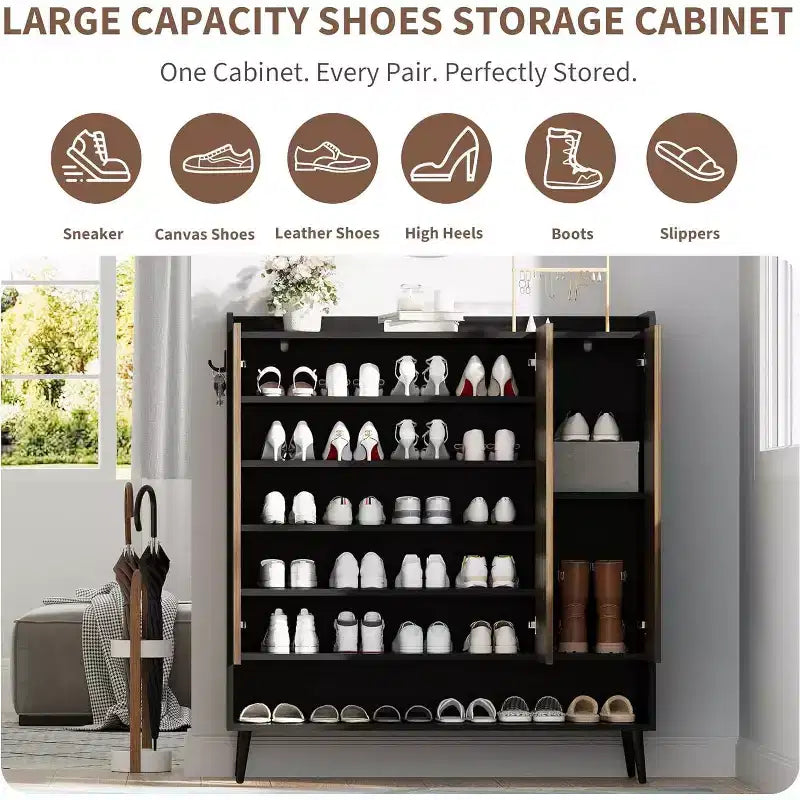 Shoe Cabinet,Large 6-Tier Entryway Shoe Storage Cabinet with 3 Doors & Adjustable Shelves,Freestanding Shoes Rack Organizer for Hallway, Entryway