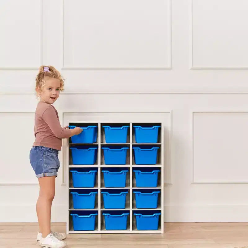 15 Cubby Tray Cabinet with 15 Scoop Front Bins, 5x3, Kids Furniture