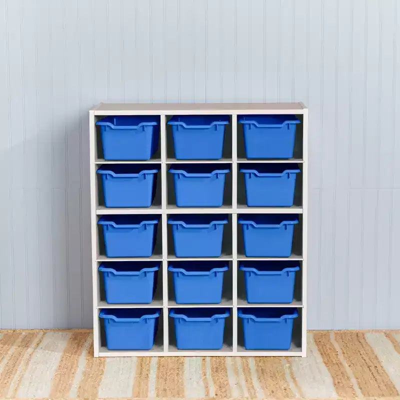 15 Cubby Tray Cabinet with 15 Scoop Front Bins, 5x3, Kids Furniture