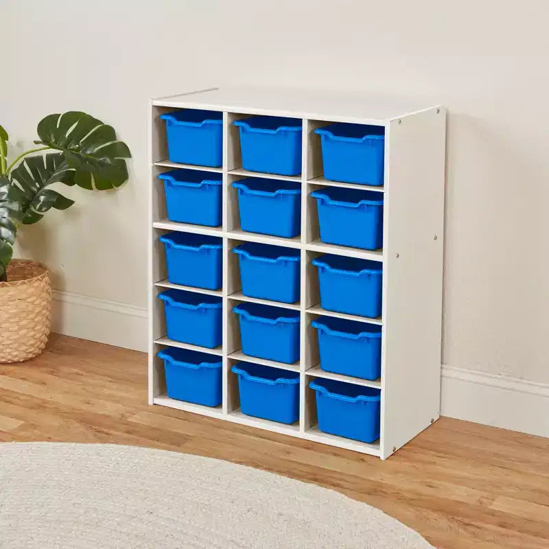 15 Cubby Tray Cabinet with 15 Scoop Front Bins, 5x3, Kids Furniture