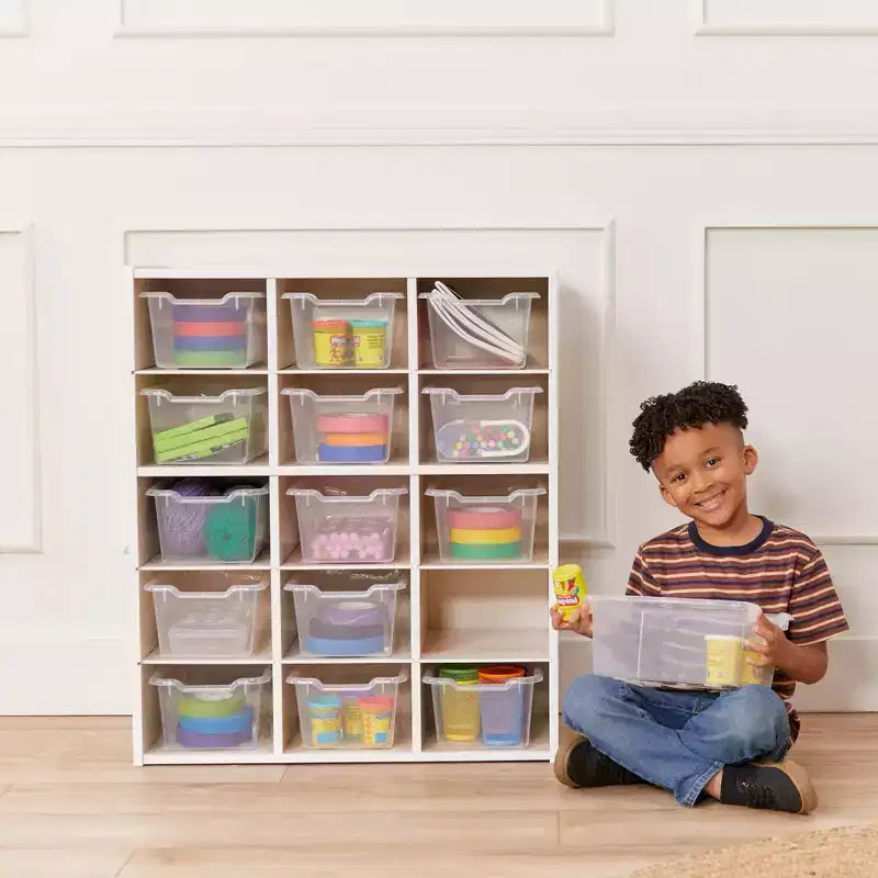 15 Cubby Tray Cabinet with 15 Scoop Front Bins, 5x3, Kids Furniture