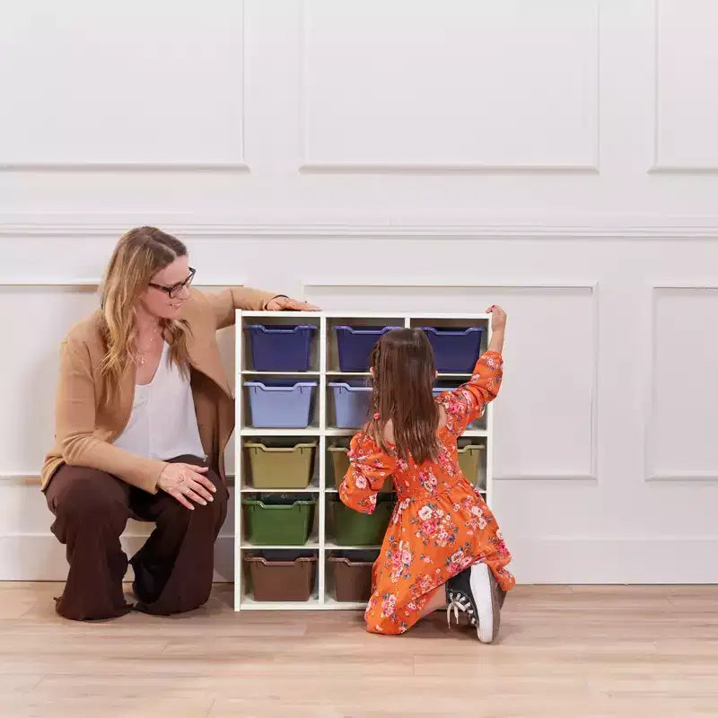 15 Cubby Tray Cabinet with 15 Scoop Front Bins, 5x3, Kids Furniture