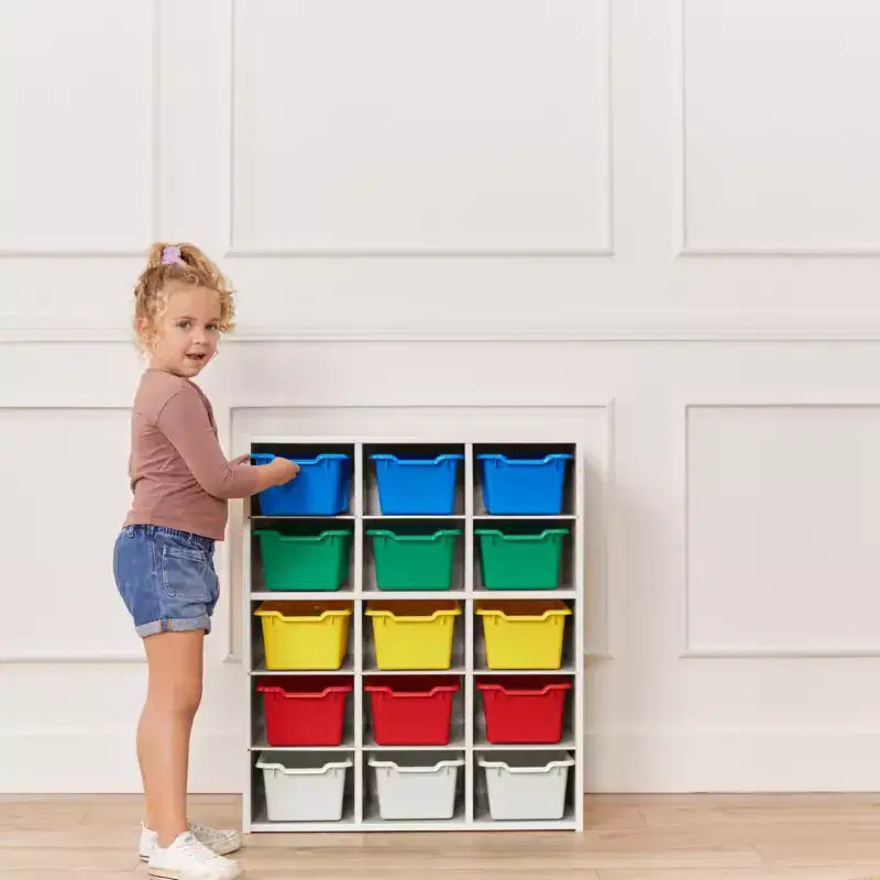 15 Cubby Tray Cabinet with 15 Scoop Front Bins, 5x3, Kids Furniture