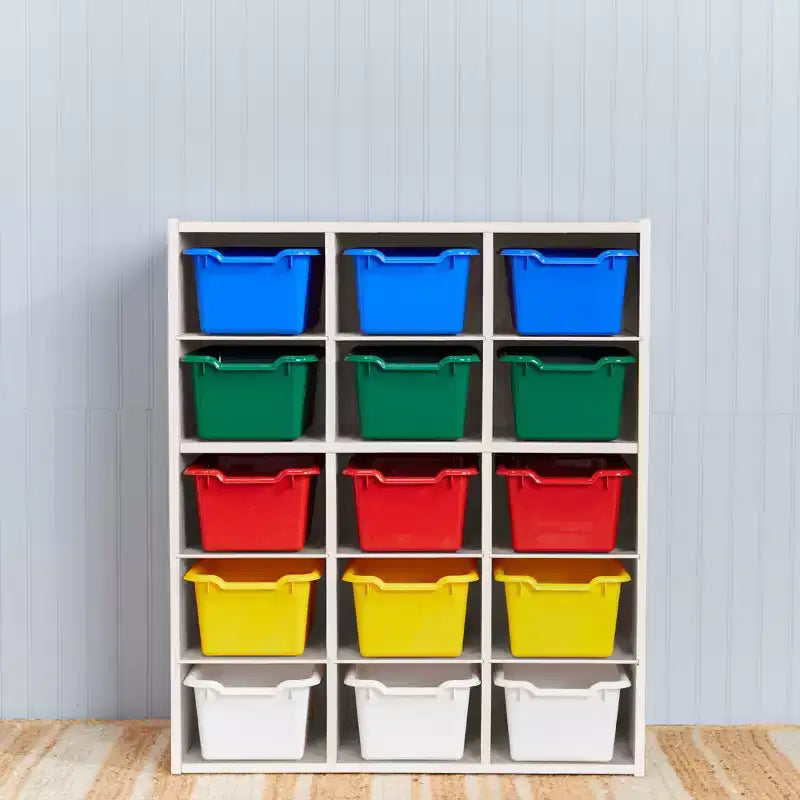 15 Cubby Tray Cabinet with 15 Scoop Front Bins, 5x3, Kids Furniture