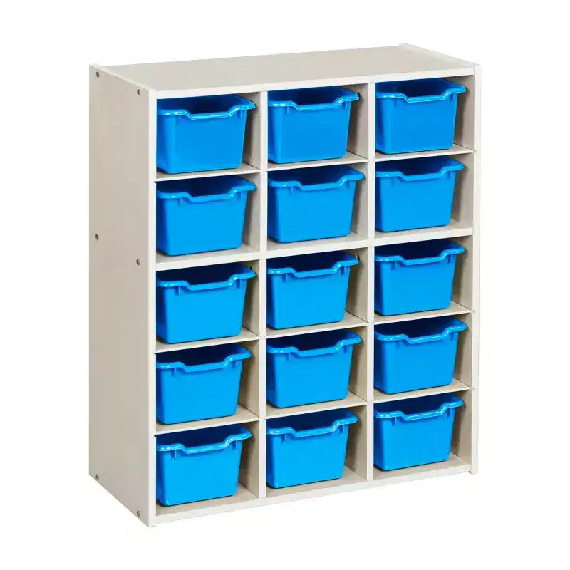 15 Cubby Tray Cabinet with 15 Scoop Front Bins, 5x3, Kids Furniture