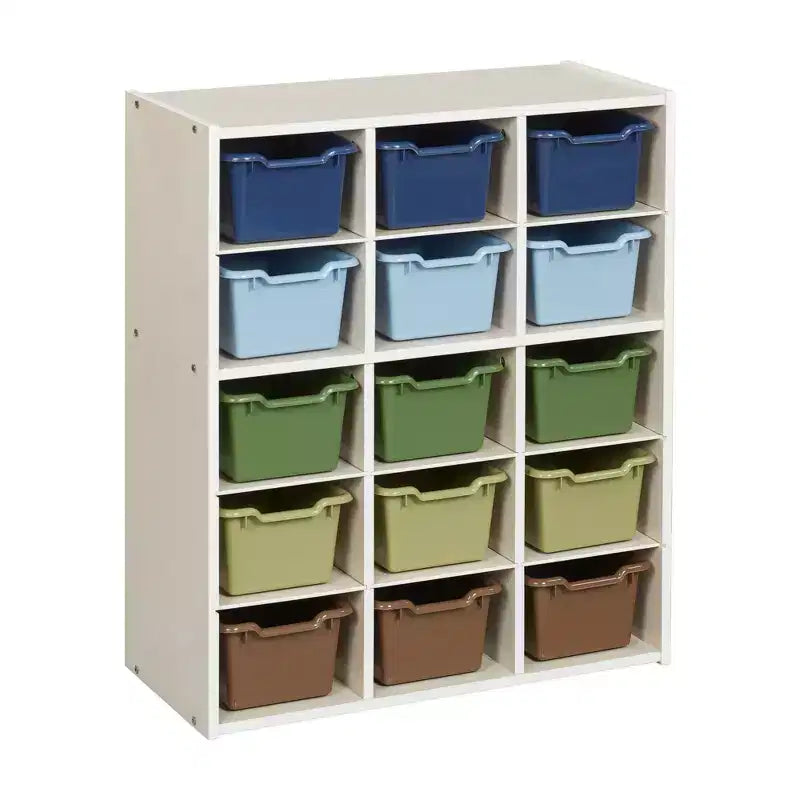 15 Cubby Tray Cabinet with 15 Scoop Front Bins, 5x3, Kids Furniture