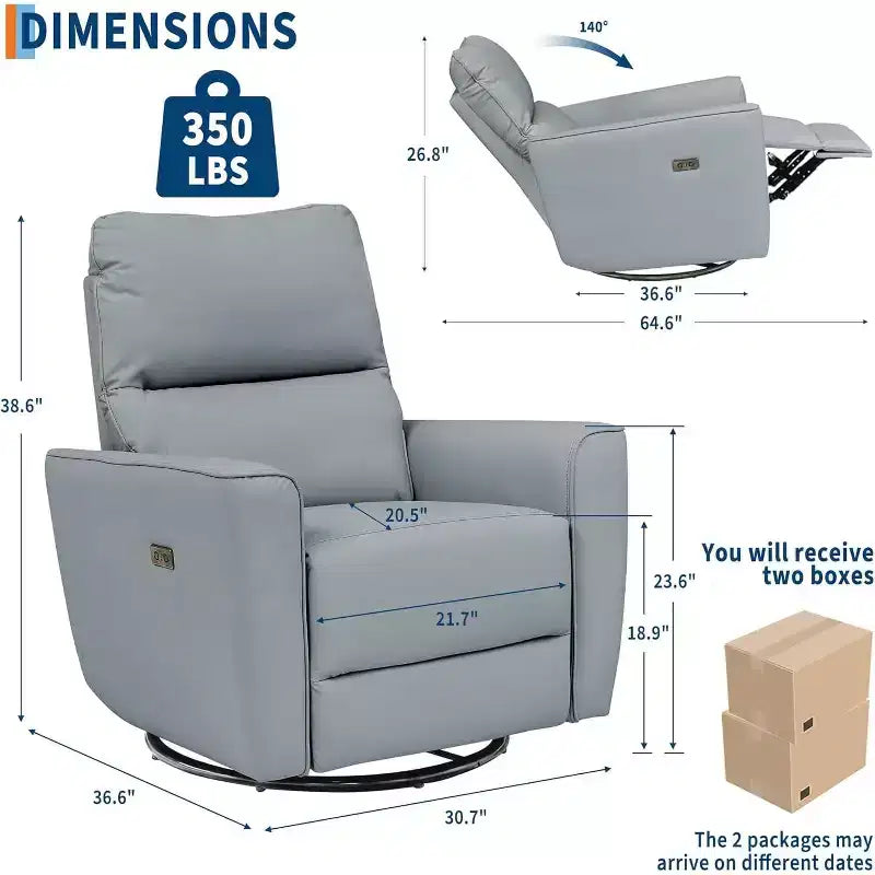 Power Recliner Chair Swivel Glider, Upholstered Living Room Rocker, Reclining Sofa Chair with Curved Armrests & Padded Backrest for Bedroom