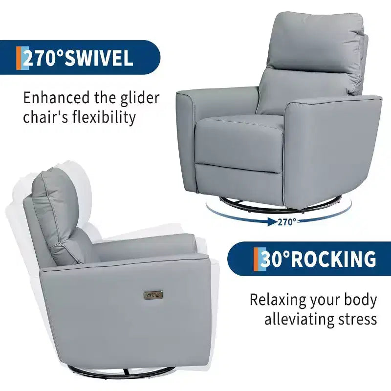 Power Recliner Chair Swivel Glider, Upholstered Living Room Rocker, Reclining Sofa Chair with Curved Armrests & Padded Backrest for Bedroom
