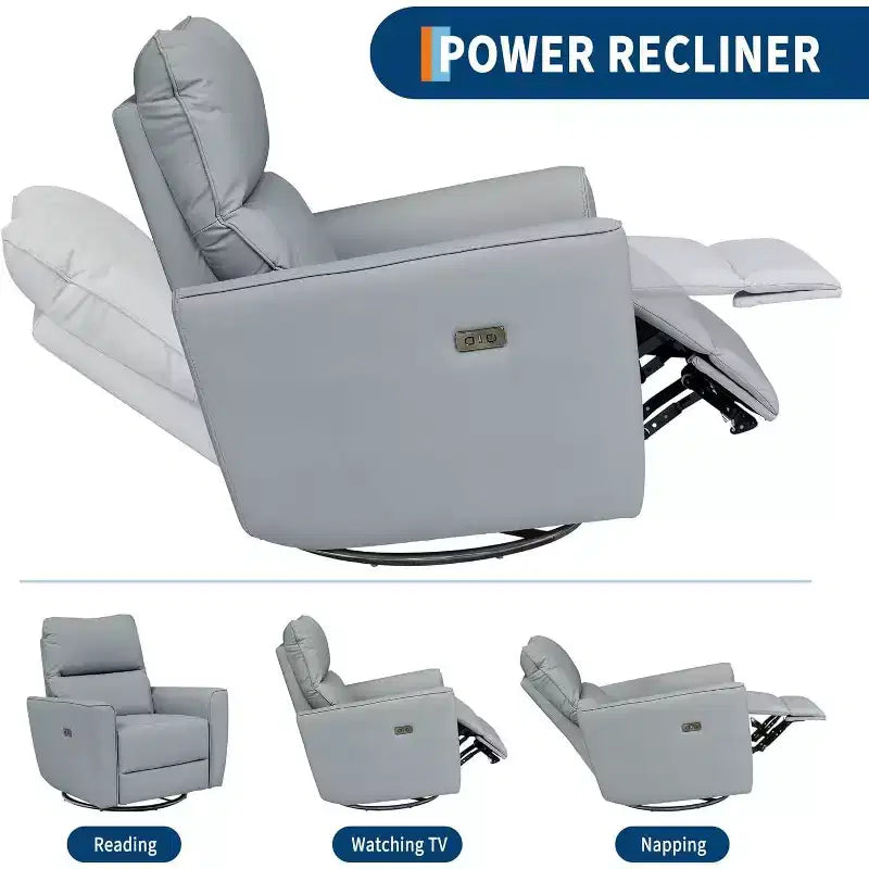 Power Recliner Chair Swivel Glider, Upholstered Living Room Rocker, Reclining Sofa Chair with Curved Armrests & Padded Backrest for Bedroom