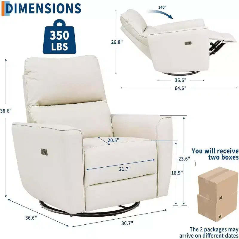 Power Recliner Chair Swivel Glider, Upholstered Living Room Rocker, Reclining Sofa Chair with Curved Armrests & Padded Backrest for Bedroom
