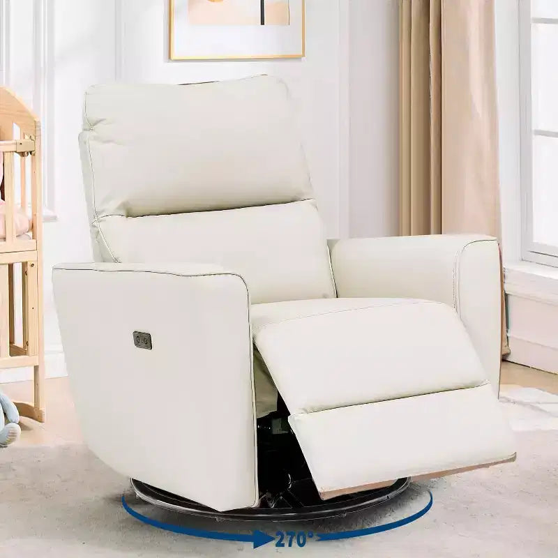 Power Recliner Chair Swivel Glider, Upholstered Living Room Rocker, Reclining Sofa Chair with Curved Armrests & Padded Backrest for Bedroom