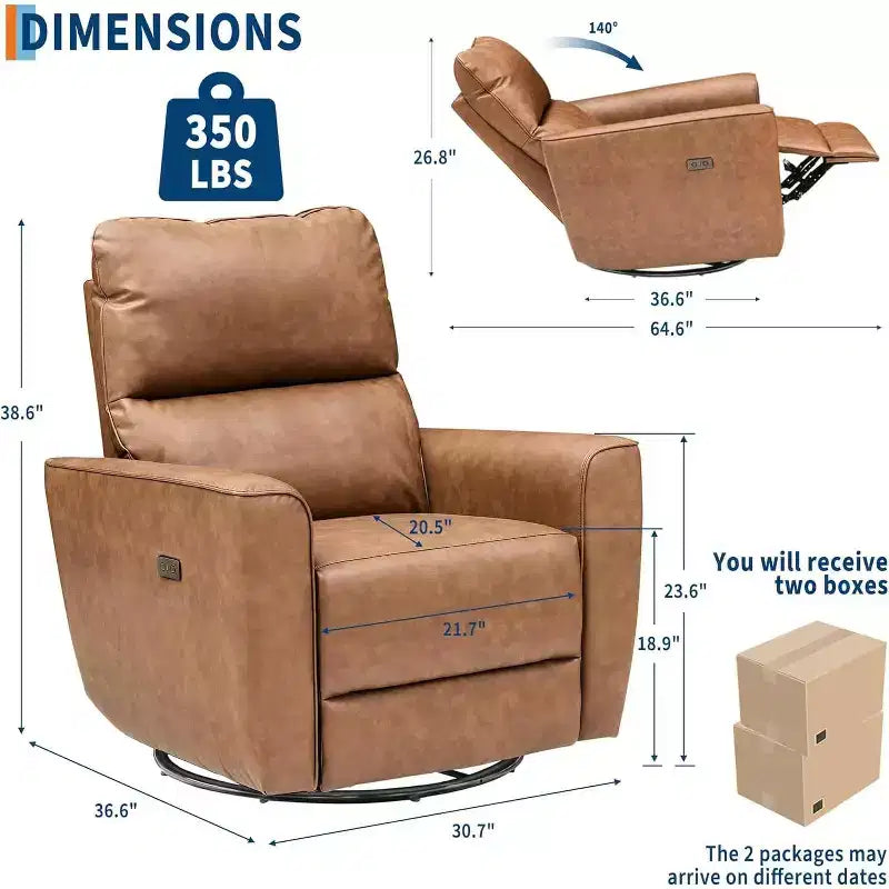 Power Recliner Chair Swivel Glider, Upholstered Living Room Rocker, Reclining Sofa Chair with Curved Armrests & Padded Backrest for Bedroom
