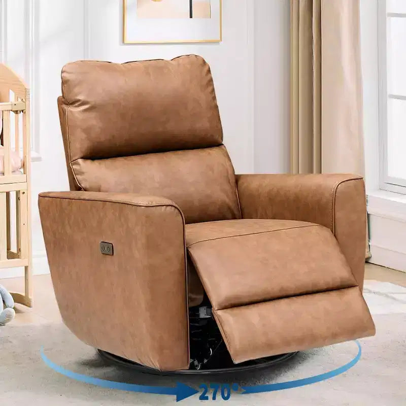 Power Recliner Chair Swivel Glider, Upholstered Living Room Rocker, Reclining Sofa Chair with Curved Armrests & Padded Backrest for Bedroom