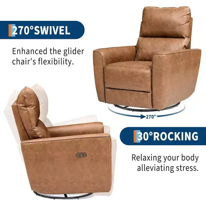 Power Recliner Chair Swivel Glider, Upholstered Living Room Rocker, Reclining Sofa Chair with Curved Armrests & Padded Backrest for Bedroom