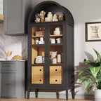 AMERLIFE 71 Tall Arched Storage Cabinet with Glass Doors & Drawers for Living Room