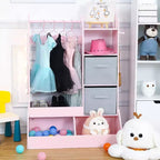 Armoire de rangement pour déguisements de filles avec miroir éclairé, organisateur de jouets