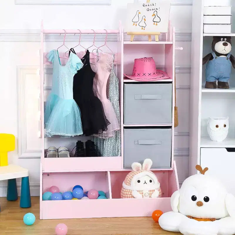 Girls' Dress Up Storage Wardrobe with Lighted Mirror, Toy Organizer