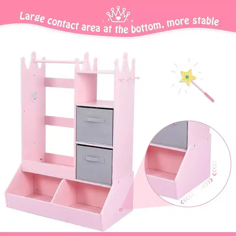 Girls' Dress Up Storage Wardrobe with Lighted Mirror, Toy Organizer