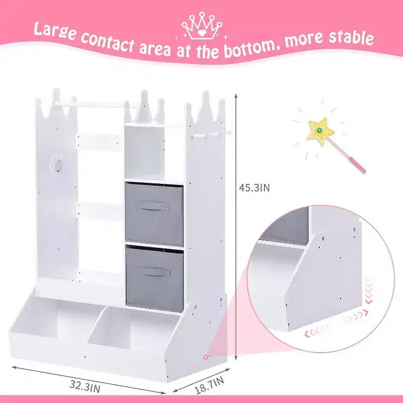Girls' Dress Up Storage Wardrobe with Lighted Mirror, Toy Organizer