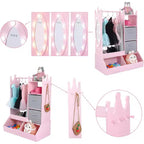 COZONY Girls' Dress Up Storage Wardrobe with Lighted Mirror, Toy Organizer