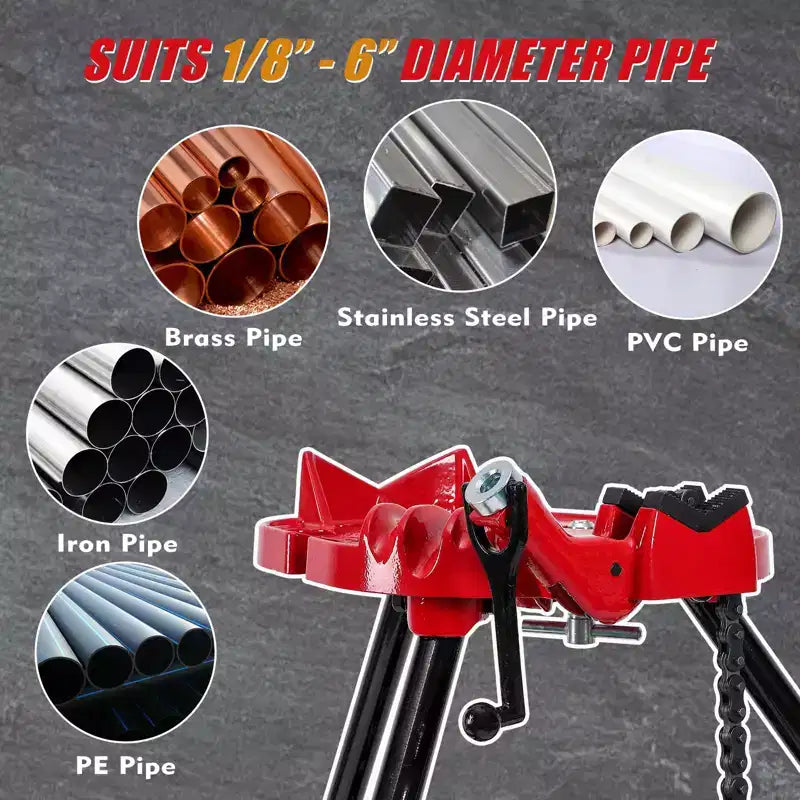 Pipe Vise, Tripod Stand 1/8''-6'' Capacity - Foldable Steel Legs for Pipe Cutting Bending Threading, for Pipefitters Plumbers