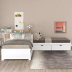 Bellemave L-shaped Platform Bed with Trundle and Drawers Linked with built-in Desk,Twin,White