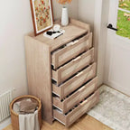 Commode Bohème en Rotin 5 Tiroirs, Meuble de Rangement Tissé de 117 cm de Haut, Table de Chevet Armoire de Rangement pour Vêtements