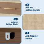 Commode Bohème en Rotin 5 Tiroirs, Meuble de Rangement Tissé de 117 cm de Haut, Table de Chevet Armoire de Rangement pour Vêtements