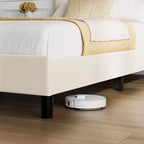 Cadre de lit double rembourré avec tête de lit réglable – Cadre de lit plateforme capitonné en velours, sommier tapissier non requis, beige