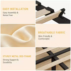 Cadre de lit double rembourré avec tête de lit réglable – Cadre de lit plateforme capitonné en velours, sommier tapissier non requis, beige
