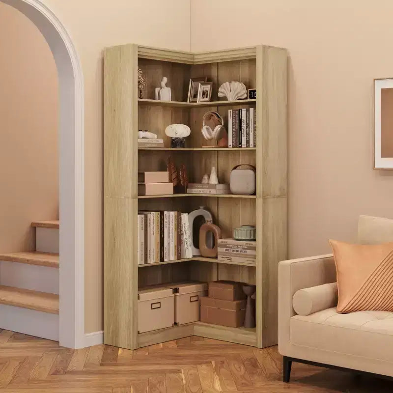 71.8'' Tall Corner Bookshelf, 5 Tier L-Shaped Bookshelf, Farmhouse Bookcases with Storage for Living Room Home Office